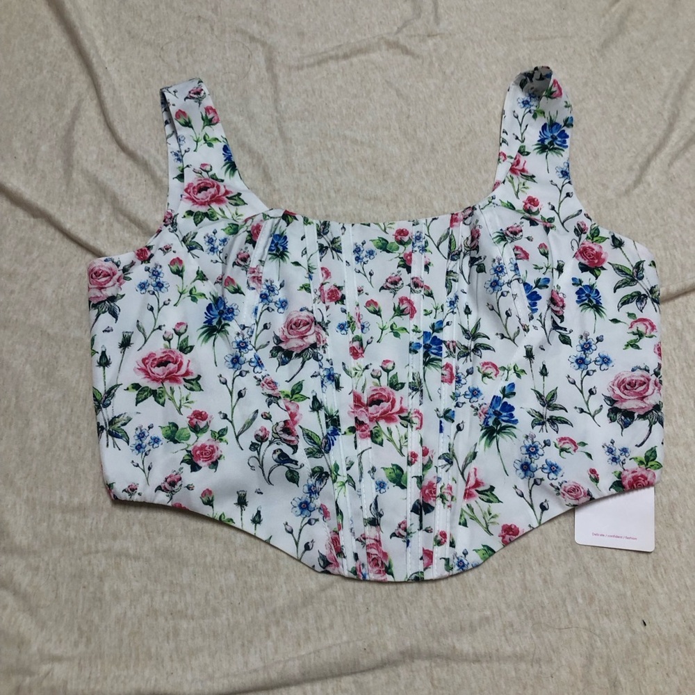 NWT Floral Garden Print Zip Corset Top Cottagecore Fairy Whimsical Feminine